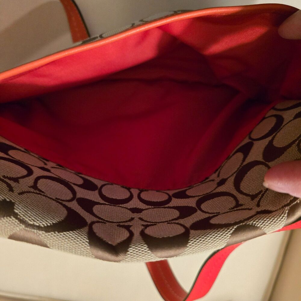 Coach Hampton Signature Flap Orange Leather Trim and Tan Crossbody Bag - Picture 8 of 9